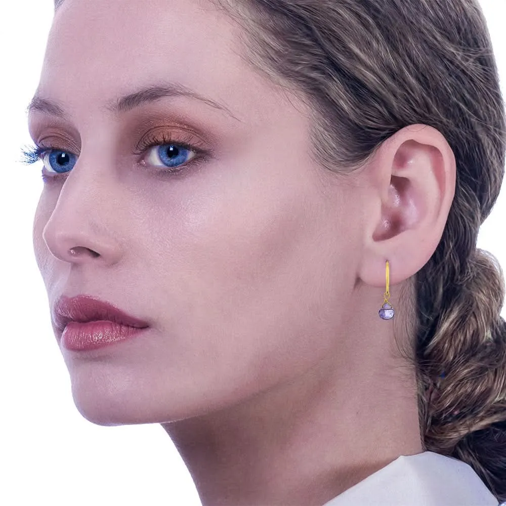 Handmade Gold Plated Silver Hoop Earrings With Amethyst