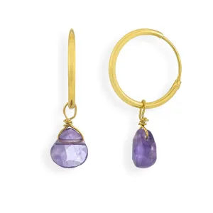 Handmade Gold Plated Silver Hoop Earrings With Amethyst