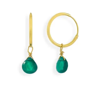 Handmade Gold Plated Silver Hoop Earrings With Green Onyx