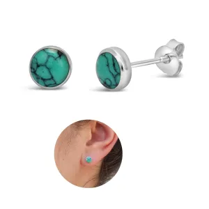 Handmade Turquoise Gemstone Round 6mm Stud Earrings, 925 Sterling Silver Circle Studs for Women, Cartilage Earring, Tarnish & Water Resistant, By Miya Jewelry Creations