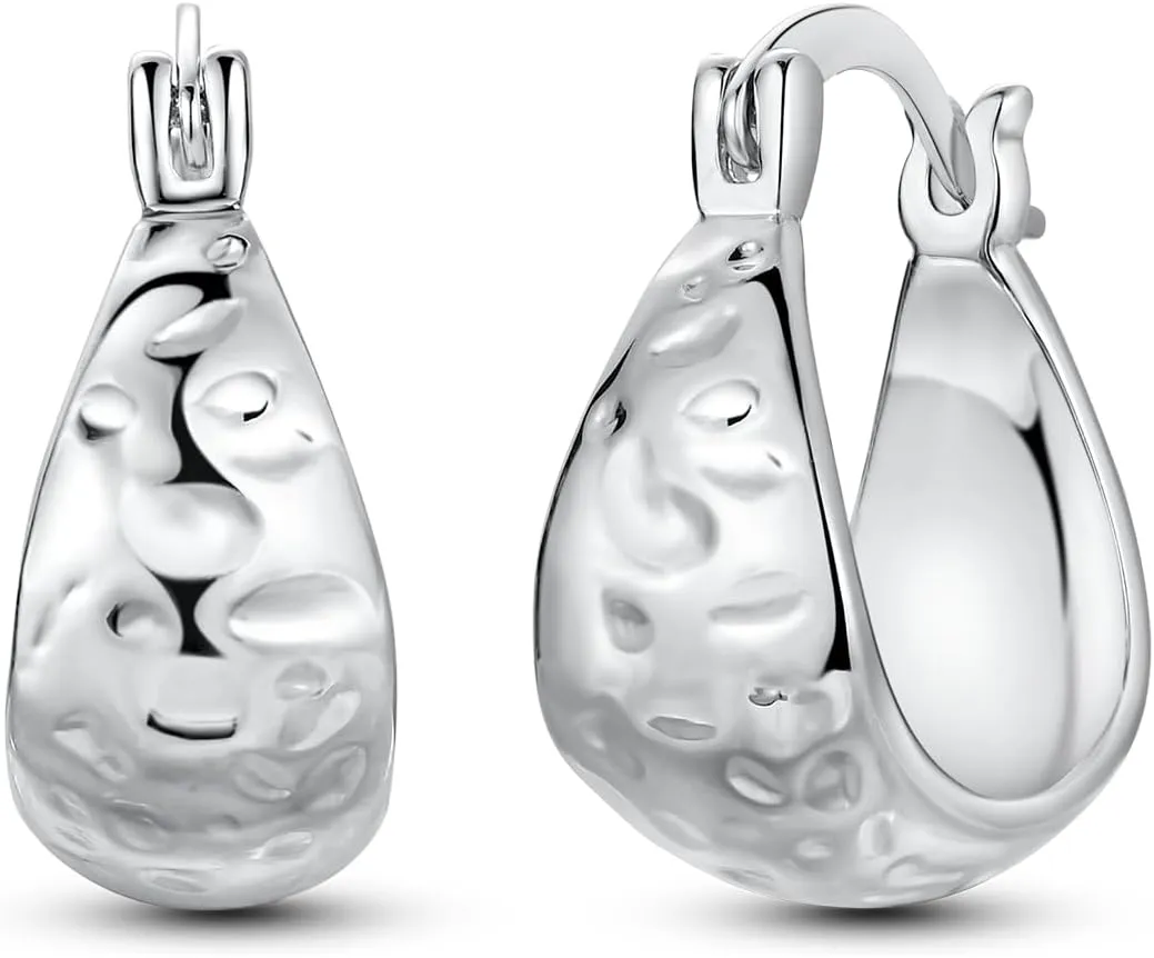 Hapour Sterling Silver Chunky Hoop Earrings for Women Hypoallergenic Thick Lightweight Huggie Earring Everyday Hoop Earrings