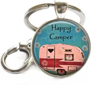 Happy Camper Keychain, Happy Camper Keychain, Happy Camper Jewelry, Camping Trip, Camping Keychain Keychain Key fob