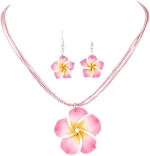 Hawaiian Flowers Beach Necklaces for Women Necklace and Earring Set Hibiscus Earrings Necklace Sets Bohemia Flower Dangle Earrings Beach Summer Jewelry Accessories