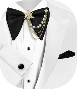 HAWSON Black Bow Ties Pocket Square Set with Cufflinks and Studs,Men's Adjustable Pre-Tied Silk Tuxedo Bow tie for Wedding.