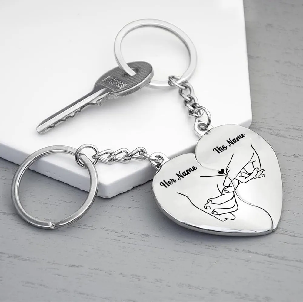 Heart Keychain for Couples Personalized Matching Heart Keychains Set Key Chains for Women Men Valentines Day Gifts