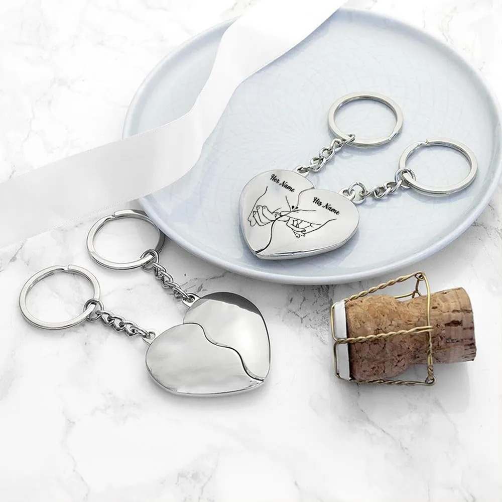 Heart Keychain for Couples Personalized Matching Heart Keychains Set Key Chains for Women Men Valentines Day Gifts