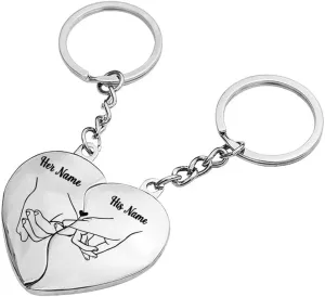 Heart Keychain for Couples Personalized Matching Heart Keychains Set Key Chains for Women Men Valentines Day Gifts