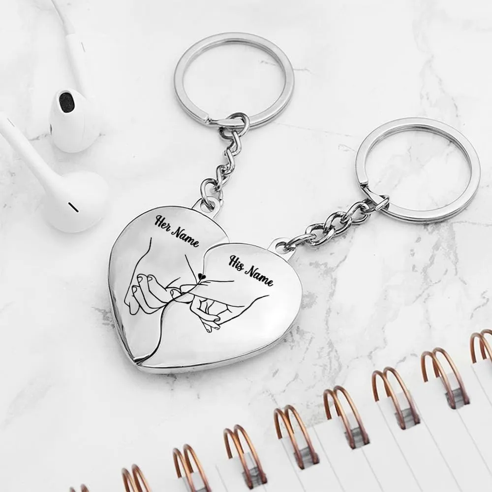 Heart Keychain for Couples Personalized Matching Heart Keychains Set Key Chains for Women Men Valentines Day Gifts
