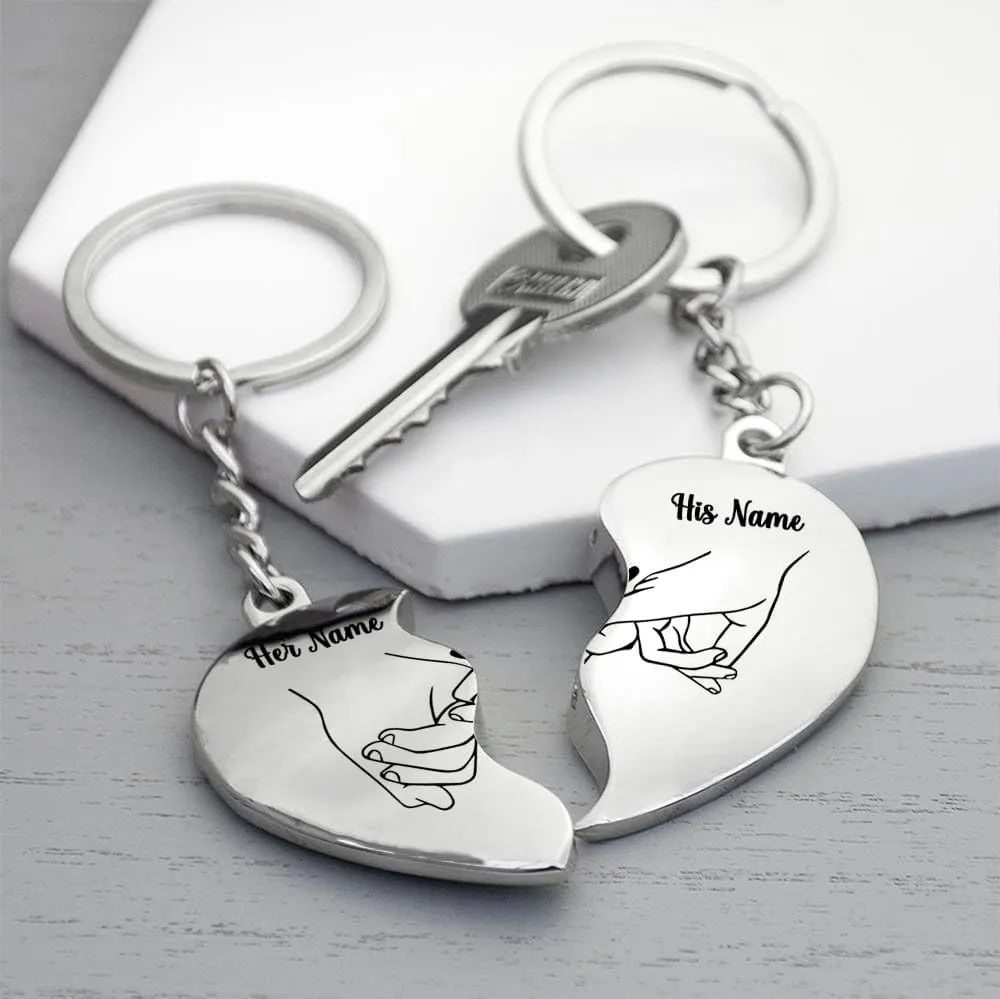 Heart Keychain for Couples Personalized Matching Heart Keychains Set Key Chains for Women Men Valentines Day Gifts