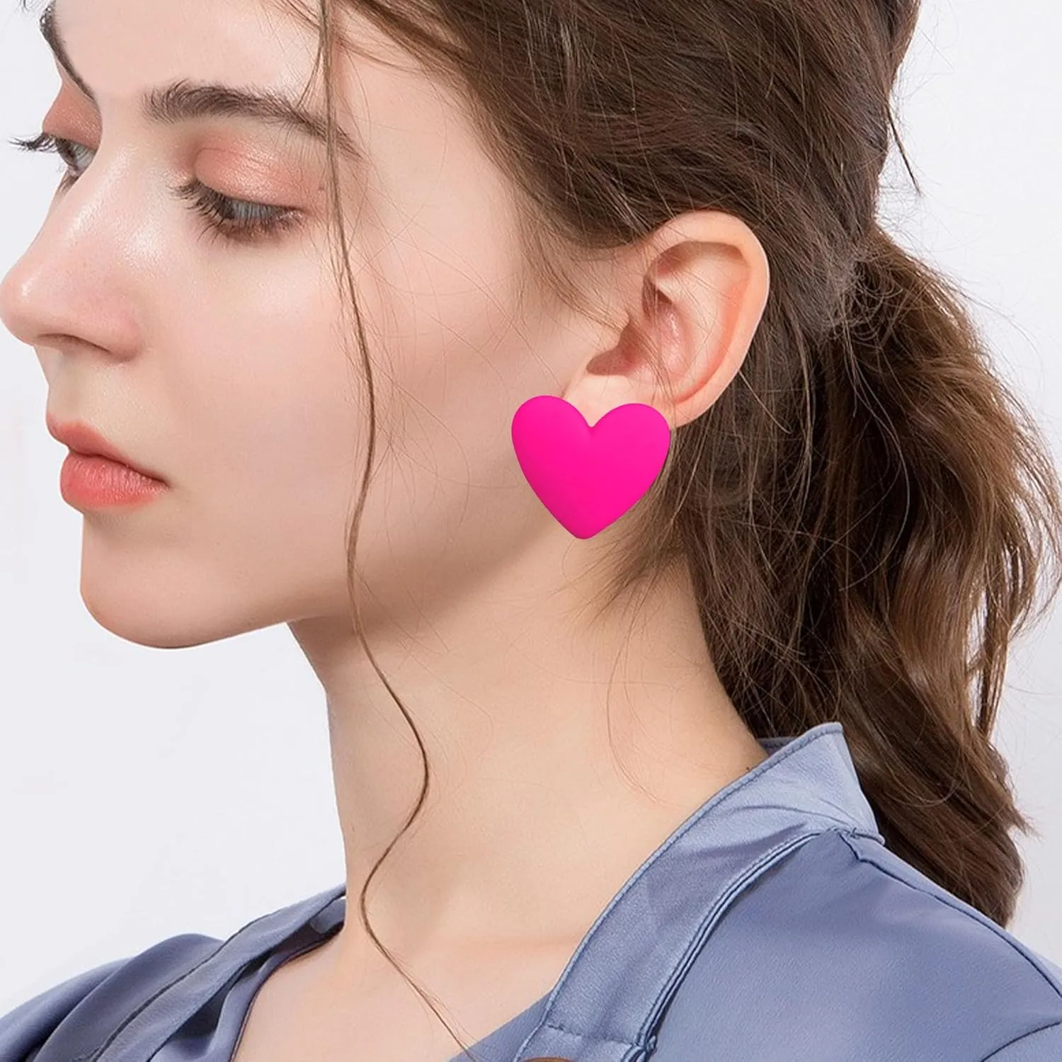 Heart Love Big Stud Earrings for Women Big Heart Studs Pin Hypoallergenic Minimalist Party Wedding Birthday Valentine's Day Gifts Her Mom Wife Bff