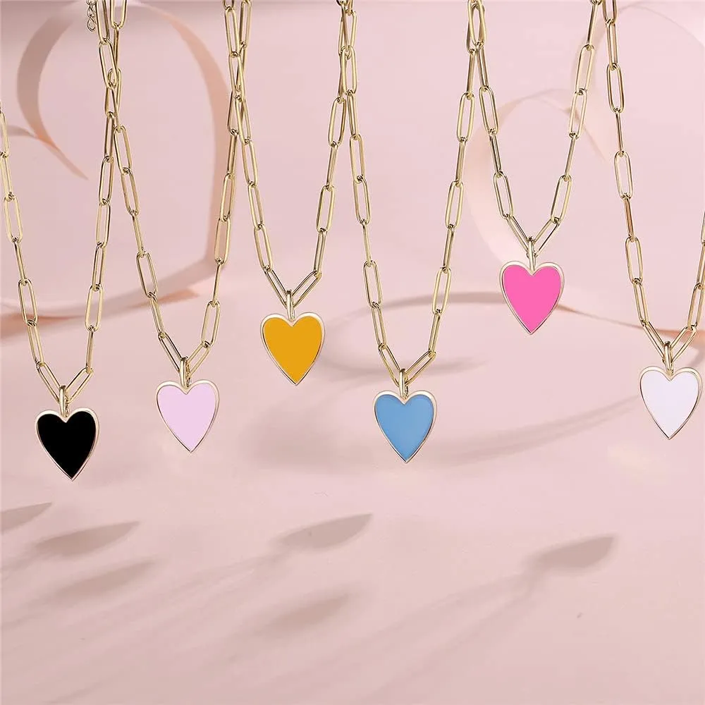 Heart Necklace for Women,Preppy Jewelry Dainty Paperclip Chain Necklace for Women,Cute Pink Heart Preppy Necklaces 16 2 Inches