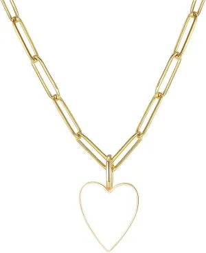 Heart Necklace for Women,Preppy Jewelry Dainty Paperclip Chain Necklace for Women,Cute Pink Heart Preppy Necklaces 16 2 Inches
