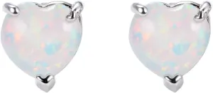 Heart Shape Created Opal Stud Earrings for Women Girls White Gold Plated Small Cartilage Tragus Piercing Sleeper Earring Minimalist Jewelry Christmas Gifts Hypoallergenic (Silver White Opal)