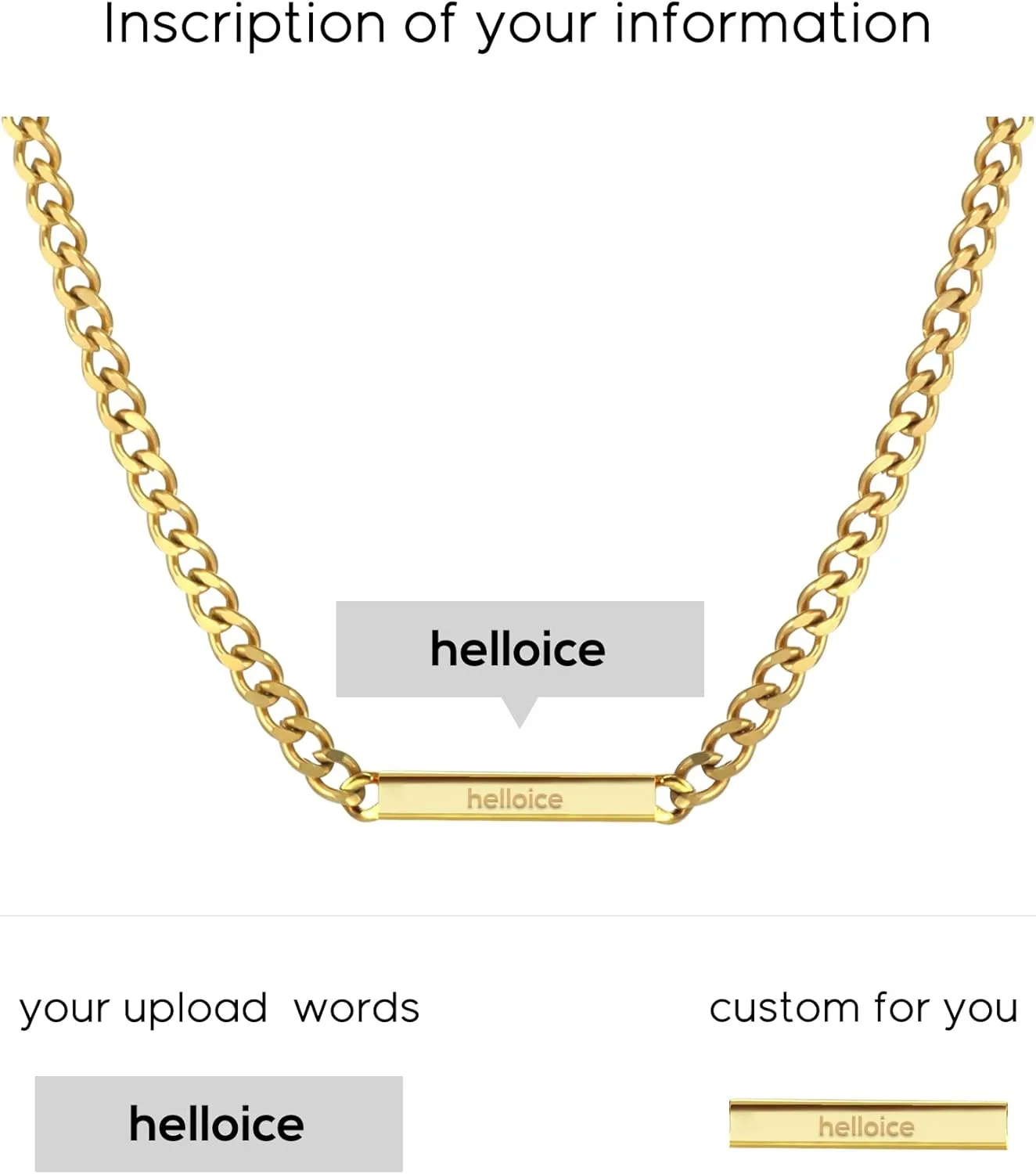 HELLOICE Custom Name Necklace 5mm Cuban Chain Link Personalized Openwork Engraved 18K Gold Plated Stainless Steel Cuban Chain ID Necklace with 17" 2"(Extender) for Men and Women