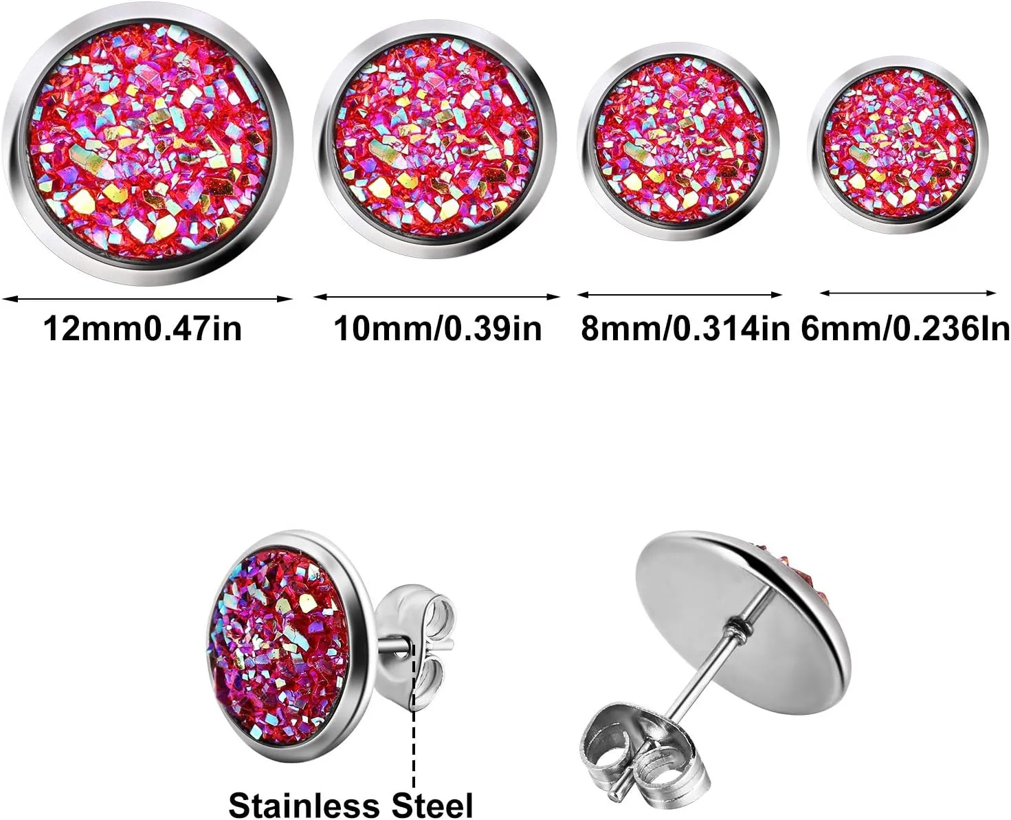Hicarer 32 Pairs Round Druzy Stud Earrings Bohemian Round Stud Stainless Steel Pierced Earrings Jewelry for Women Mother's Day Gift