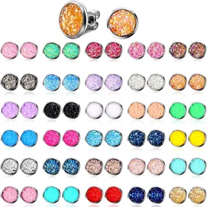 Hicarer 32 Pairs Round Druzy Stud Earrings Bohemian Round Stud Stainless Steel Pierced Earrings Jewelry for Women Mother's Day Gift