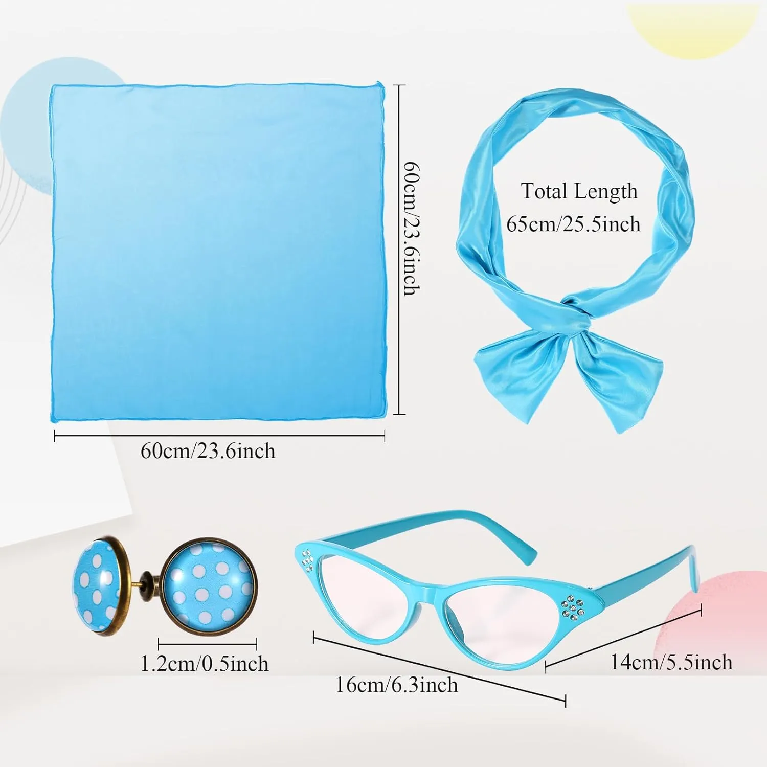 Hicarer 5 Pcs 50s Girl Costume 1950s Poodle Skirt Outfit Sock Hop Kid Scarf Eyeglasses Bandana Headband Earring Halloween