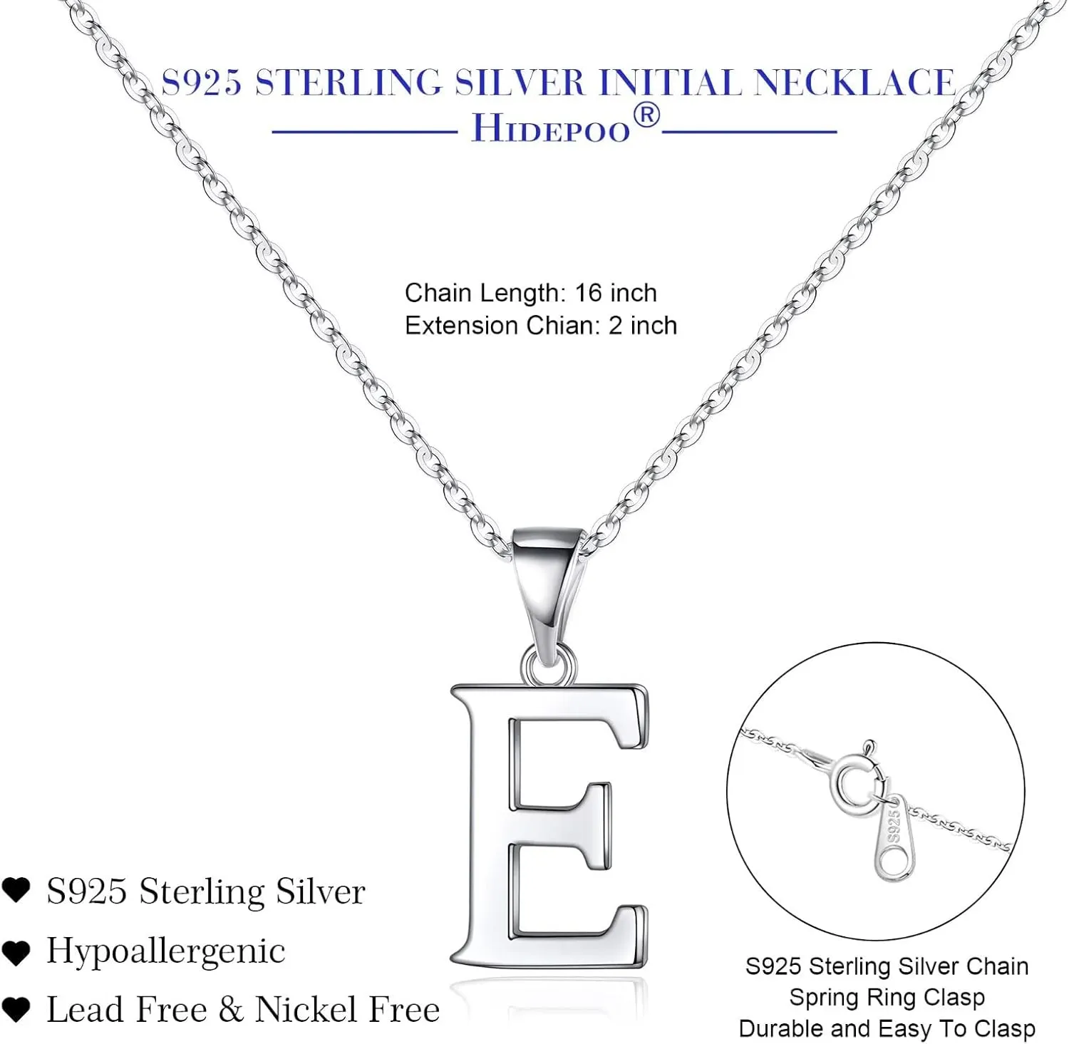 Hidepoo S925 Sterling Silver Initial Necklaces for Girls Women, Dainty Sterling Silver Initial Necklace for Women Girls Jewelry Birthday Gifts for Women Girls