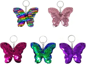 Honbay 10PCS Sequin Keychains Glitter Reversible Butterfly Shape Key Chains for Party Events Gift Birthday Supplies (5 Color)