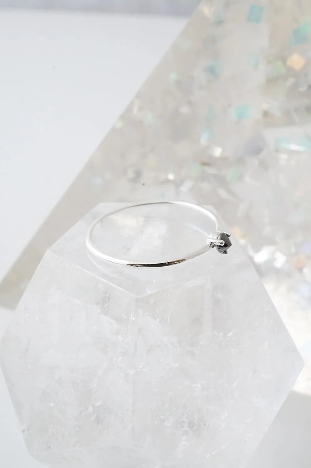 Honeycat Black Iron Ore Crystal Point Ring in Gold, Rose Gold, or Silver | Minimalist, Delicate Jewelry