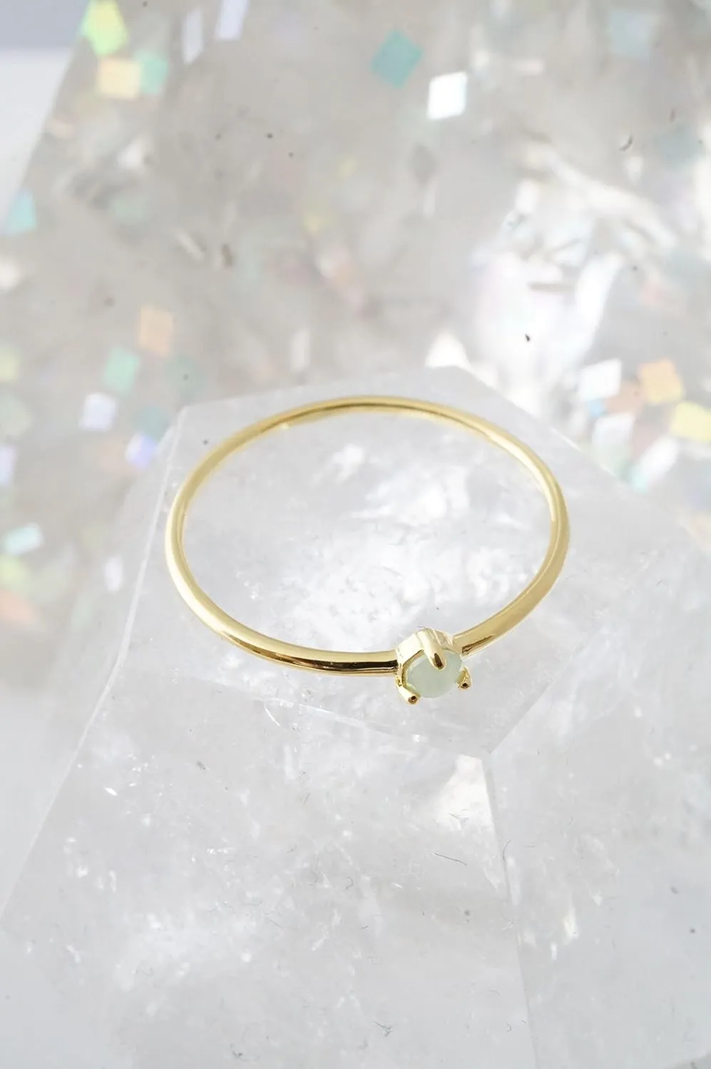 Honeycat Green Jade Point Crystal Ring in Gold, Rose Gold, or Silver | Minimalist, Delicate Jewelry