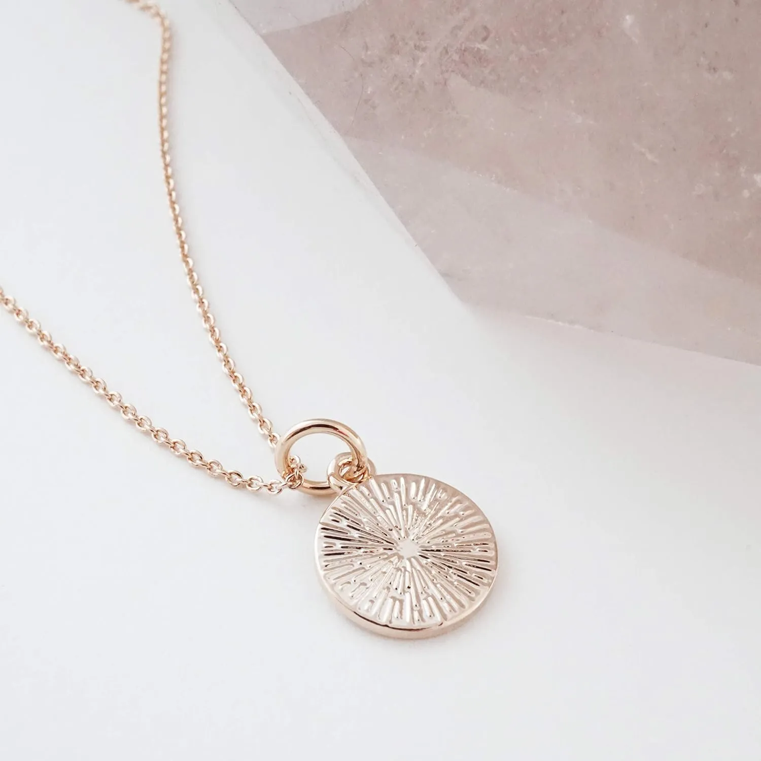 Honeycat Little Boom Starburst Tiny Disc Pendant Necklace in Gold, Rose Gold, or Silver | Minimalist, Delicate Jewelry