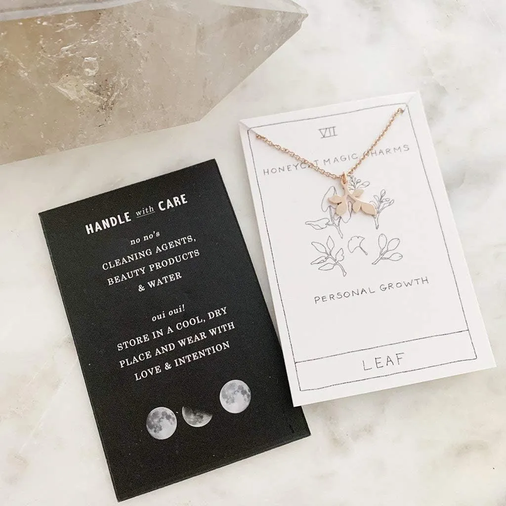 Honeycat Magic Charm Leaf Necklace in Gold, Rose Gold, or Silver | Minimalist, Delicate Jewelry
