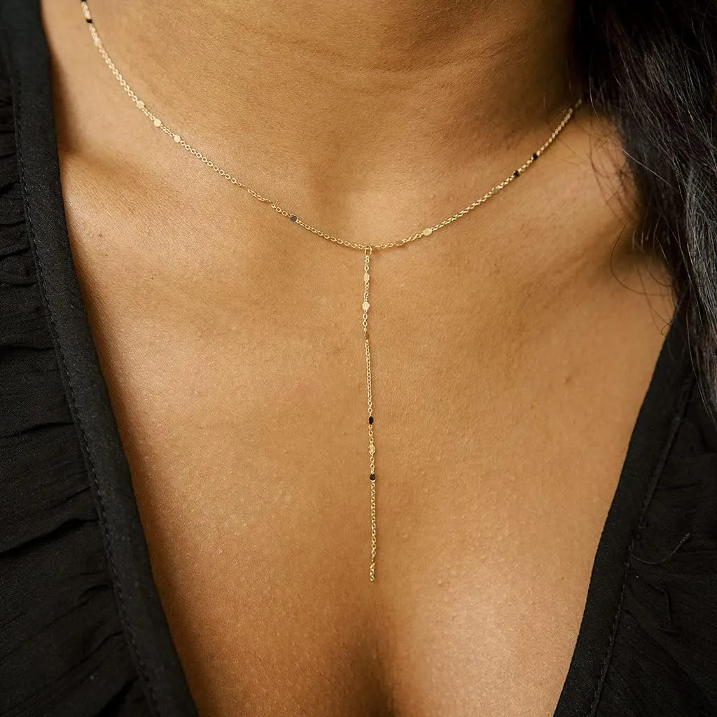 Honeycat Morse Code Dotted Chain Lariat Necklace in Gold, Rose Gold, or Silver | Minimalist, Delicate Jewelry