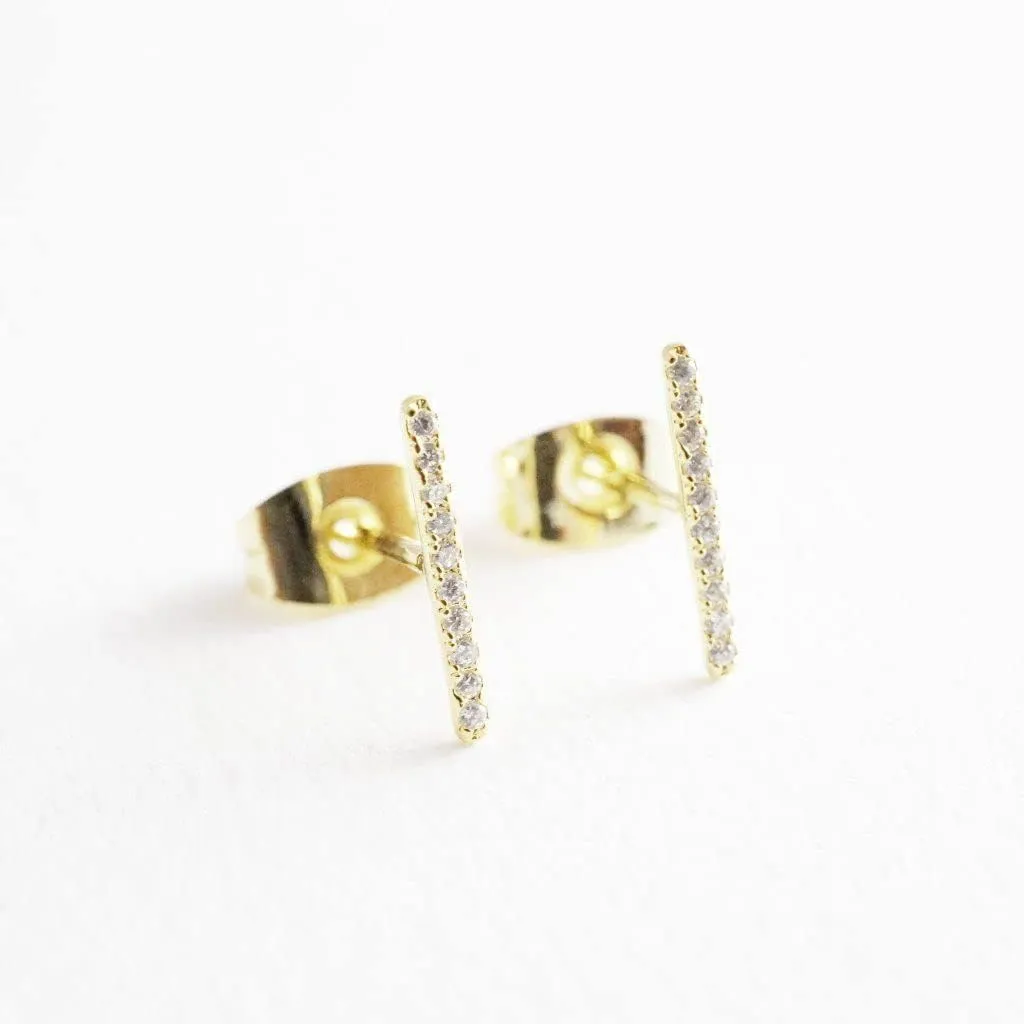HONEYCAT Skinny Midi Crystal Bar Earrings in Gold, Rose Gold, or Silver | Minimalist, Delicate Jewelry