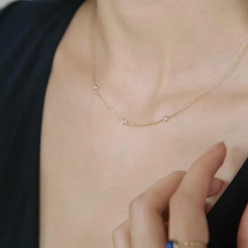 Honeycat Tiny Crystal Bezel Trio Necklace in Gold, Rose Gold, or Silver | Minimalist, Delicate Jewelry