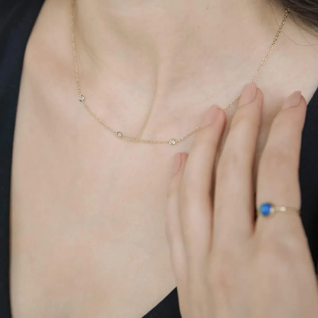 Honeycat Tiny Crystal Bezel Trio Necklace in Gold, Rose Gold, or Silver | Minimalist, Delicate Jewelry
