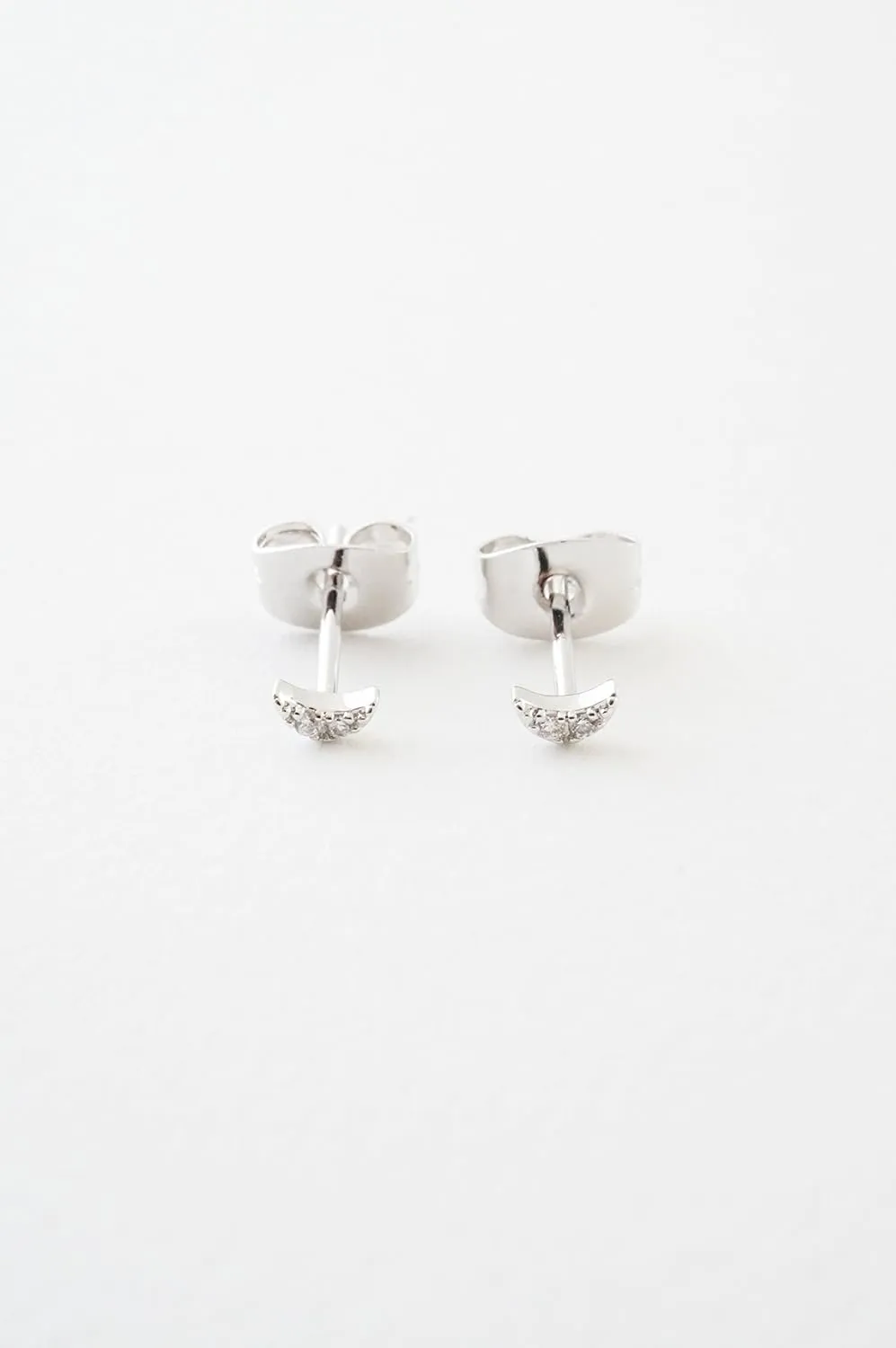 HONEYCAT Tiny Crystal Moon Stud Earrings in Gold, Rose Gold, or Silver | Minimalist, Delicate Jewelry