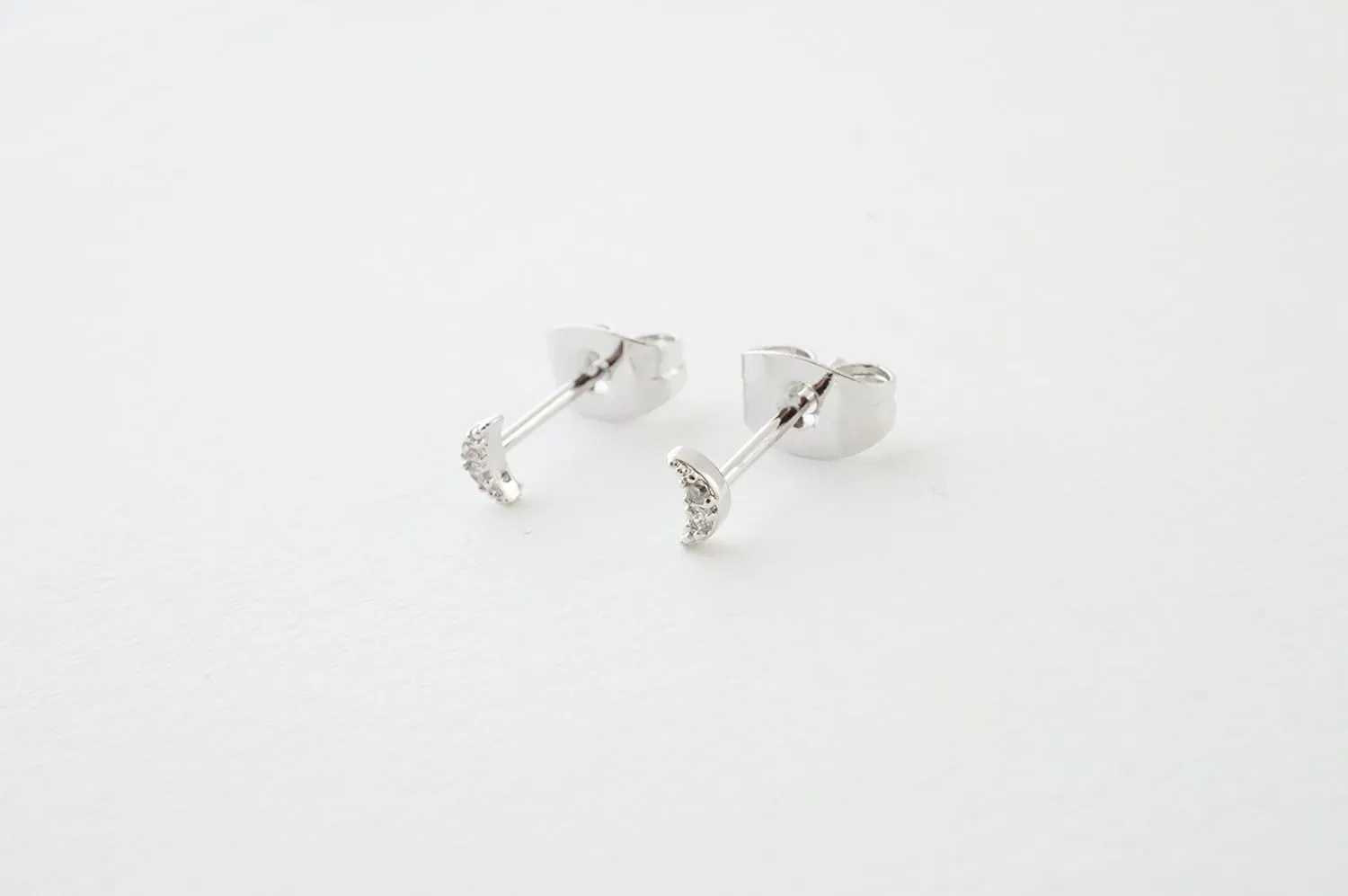 HONEYCAT Tiny Crystal Moon Stud Earrings in Gold, Rose Gold, or Silver | Minimalist, Delicate Jewelry