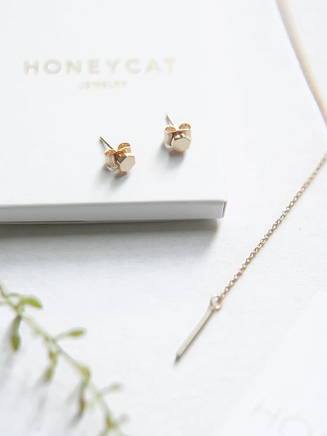 HONEYCAT Tiny Hexagon Honeycomb Stud Earrings in Gold, Rose Gold, or Silver | Minimalist Delicate Jewelry