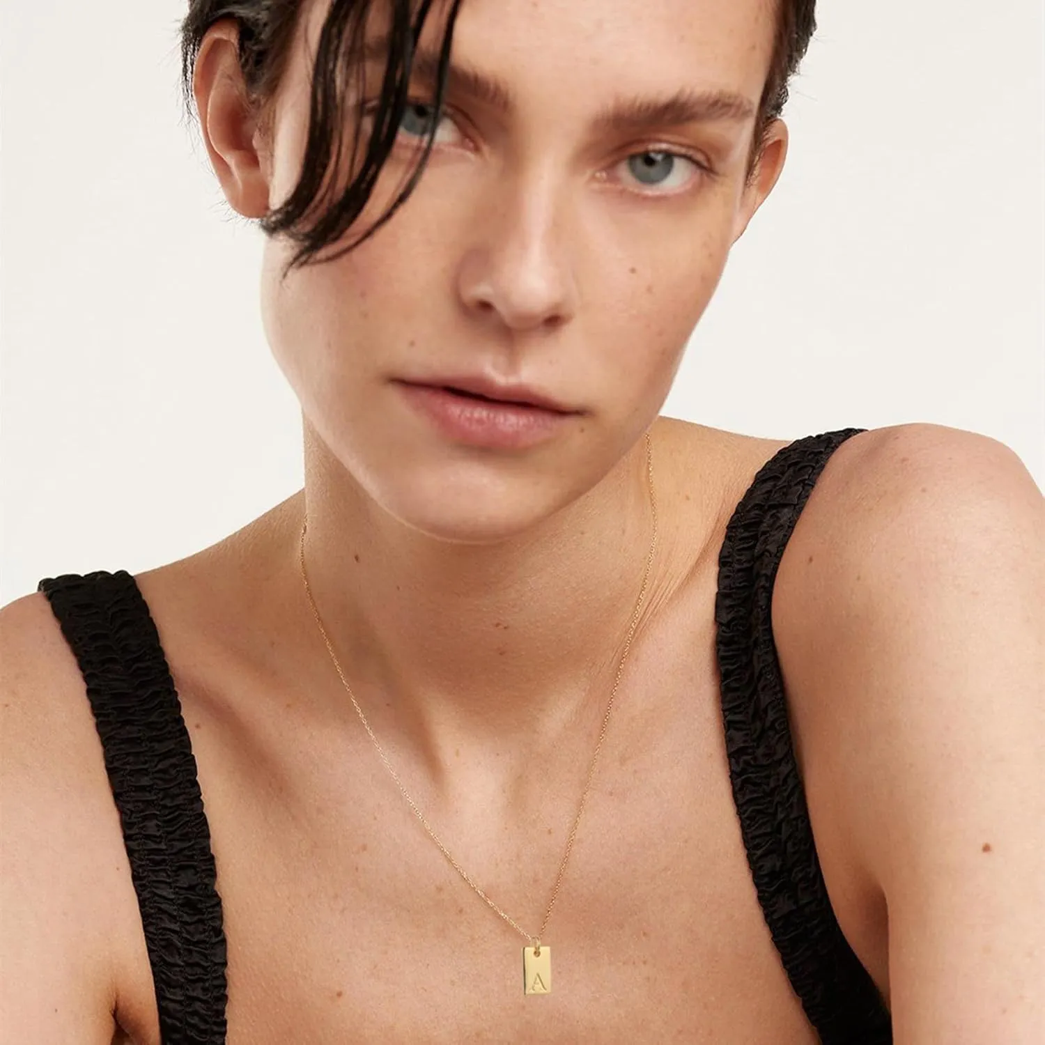 Honsny Layered Initial Necklaces for Women, 14K Gold Plated Layering Paperclip Chain Dainty Letter A-Z Name Tag Pendant Choker Necklace Trendy Gold Jewelry