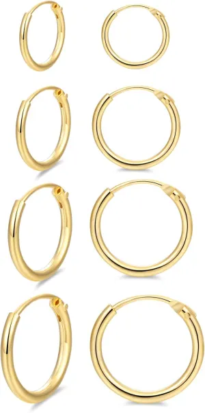 Hoop Earring 14K White Gold Plated S925 Sterling Silver Endless Small Hoop Earring Set for Cartilage Nose Lip Rings 8mm-16mm
