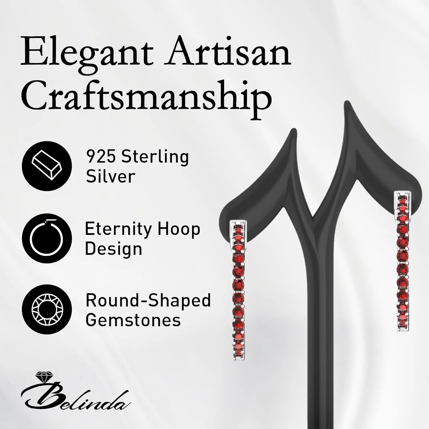 Hoop Earrings with 40 Colored Gemstones, Birthstone Earrings, 925 Sterling Silver Rhodium Plated, Push Back Closure, 1.18'