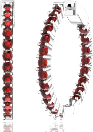 Hoop Earrings with 40 Colored Gemstones, Birthstone Earrings, 925 Sterling Silver Rhodium Plated, Push Back Closure, 1.18'
