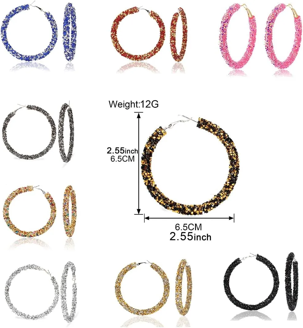 Hot Pink Prom Hoop Earrings for Women Shiny Glitter Sequins Hoop EarringsSparkly Concert Earrings Gifts Statement Circle Rhinestone Dangle Drop Earrings Boho Colorful Jewelry-Green