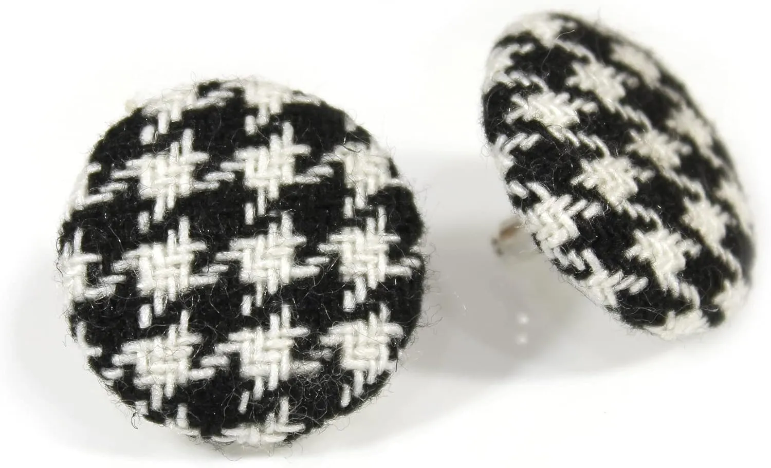Houndstooth Check Stud Earrings with Tweed Fabric