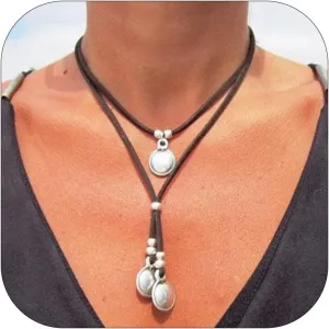 HUASAI Boho Necklaces for Women Western Jewelry Country Concert Outfits for Women Layered Brown Choker Necklace Leather Boho Necklace Western Cowgirl Outfits Jewelry