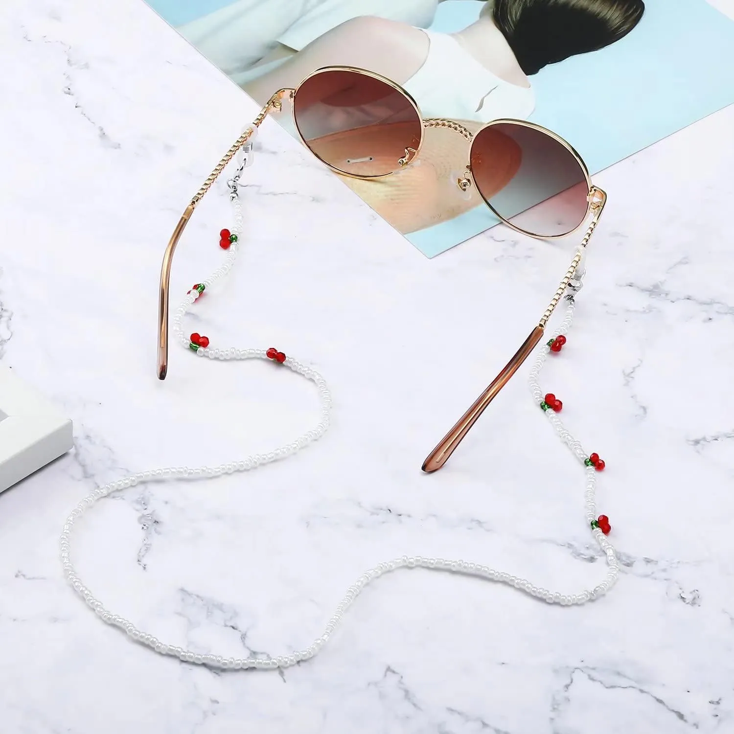 humlbird Mask Lanyard Eyeglasses Chain Healing Crystal Beaded Sunglasses Chains with Pearl for Women