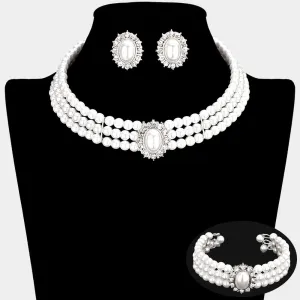 iLLASPARKZ 3PCS - Rhinestone Trimmed Pearl Necklace Jewelry Set