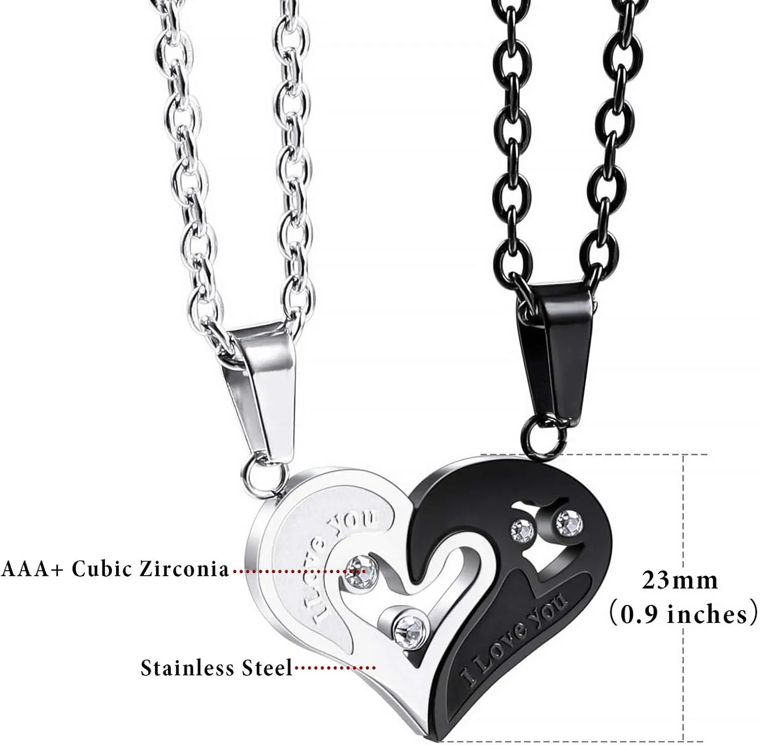 INBLUE Heart Matching Puzzle Necklaces for Couples Men Women Boyfriend Girlfriend Lover Birthstone Pendant Stainless Steel CZ Relationship Gifts Anniversary Valentine's Day Jewelry