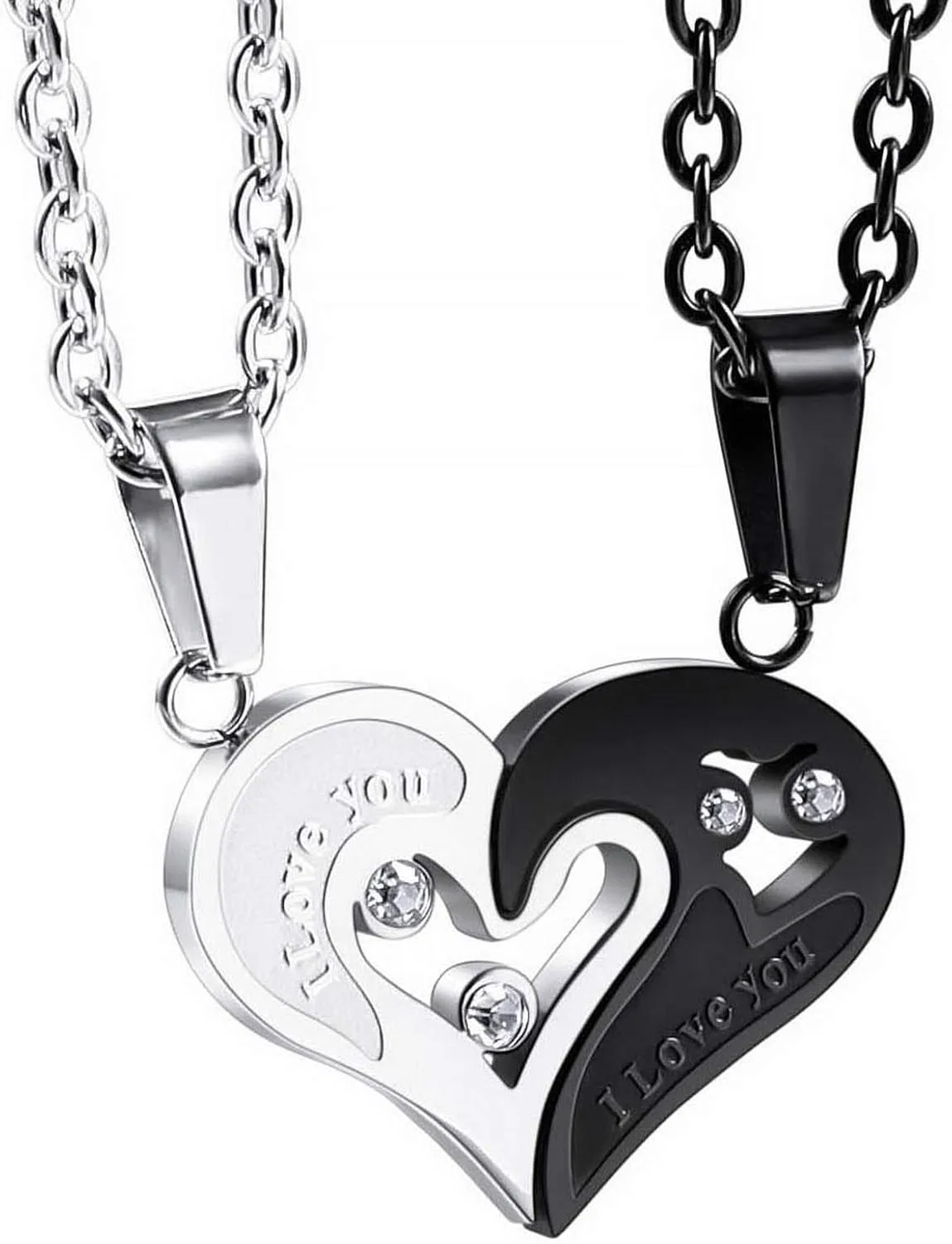 INBLUE Heart Matching Puzzle Necklaces for Couples Men Women Boyfriend Girlfriend Lover Birthstone Pendant Stainless Steel CZ Relationship Gifts Anniversary Valentine's Day Jewelry