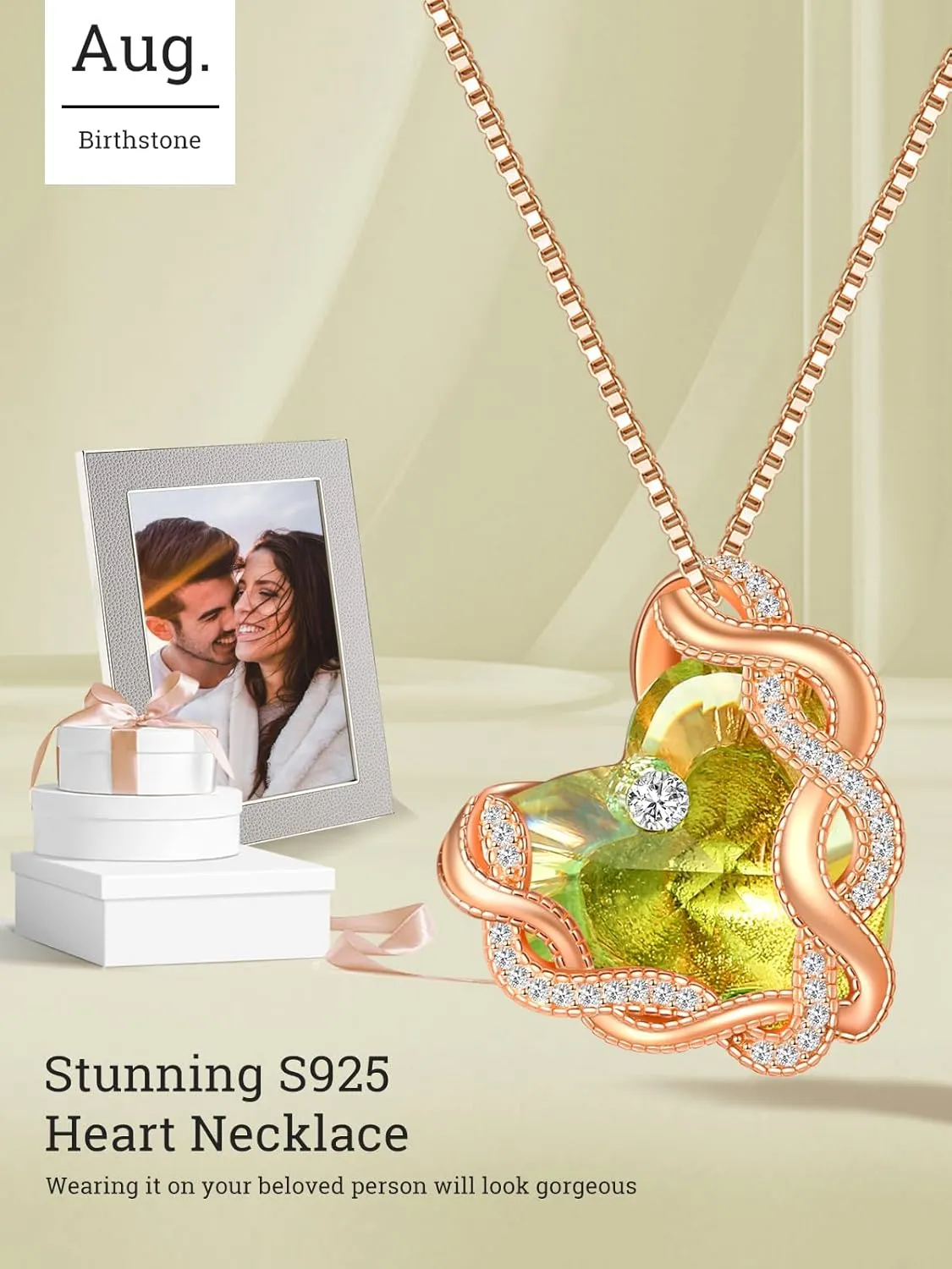 Infinity Heart Birthstone Crystal Necklaces for Women, 925 Sterling Silver Women Pendant Necklace, Birthday Jewelry Gifts for Wife Girlfriend Mom Grandma Daughter