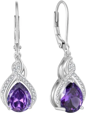 Infinity Teardrop Earrings 925 Sterling Silver Dangle Drop Leverback Earrings Pear Shaped Birthstone Jewelry Gifts for Women