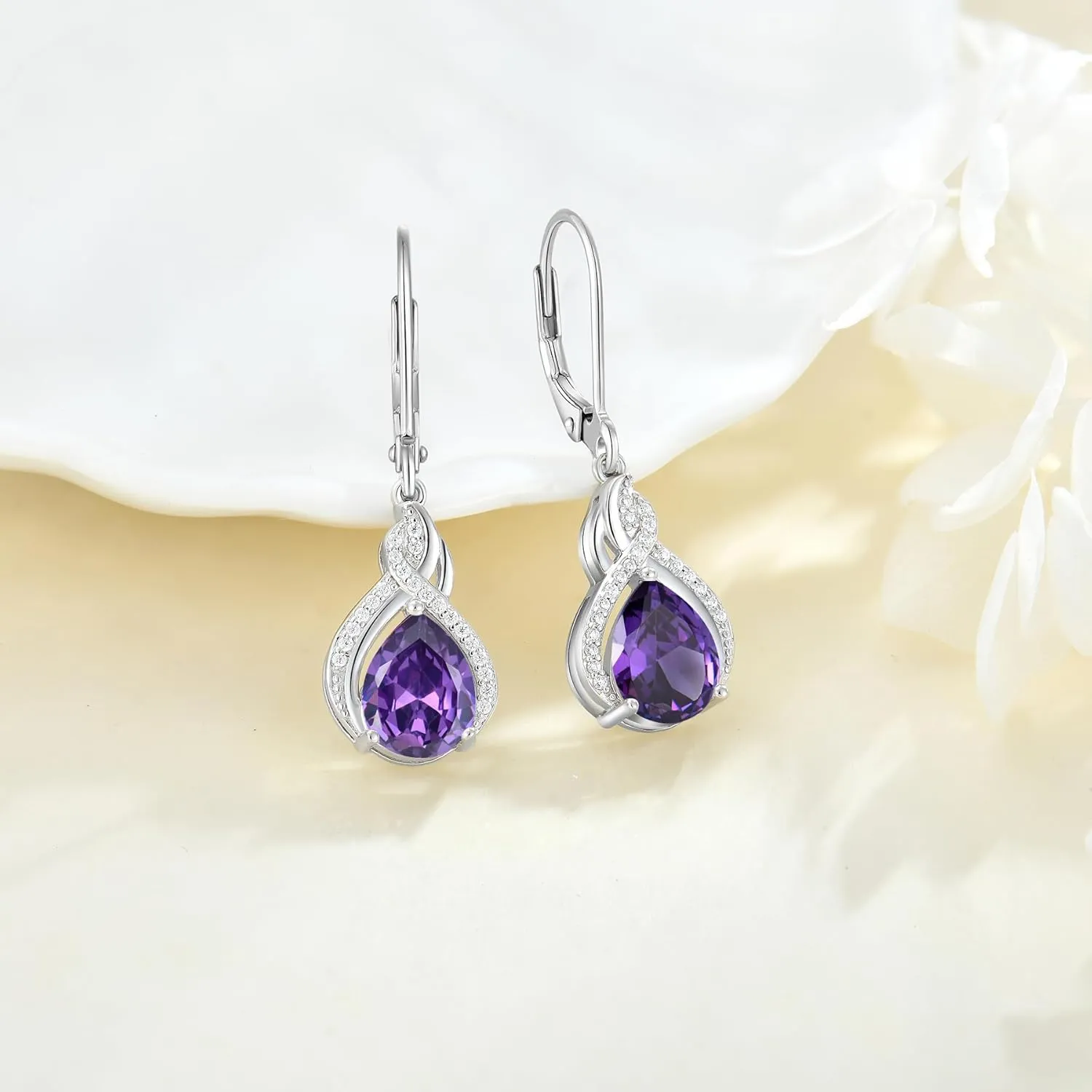 Infinity Teardrop Earrings 925 Sterling Silver Dangle Drop Leverback Earrings Pear Shaped Birthstone Jewelry Gifts for Women