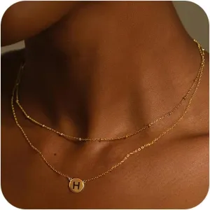 Initial Necklaces for Women 14k Gold Plated Dainty Layered Letter Necklaces Tiny Cute Initial Layering Pendant Choker Simple Trendy Personalized Letter Name Necklaces Jewelry Gift for Women