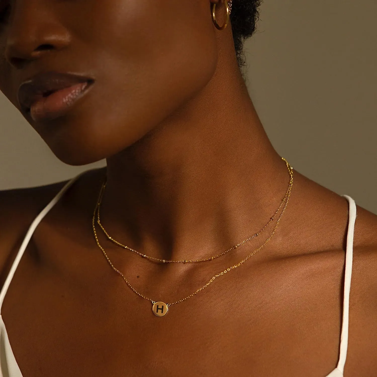 Initial Necklaces for Women 14k Gold Plated Dainty Layered Letter Necklaces Tiny Cute Initial Layering Pendant Choker Simple Trendy Personalized Letter Name Necklaces Jewelry Gift for Women